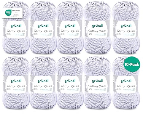 Gründl Laine Cotton Quick uni Fil à crocheter 10 pelotes 50 g, Gris clair