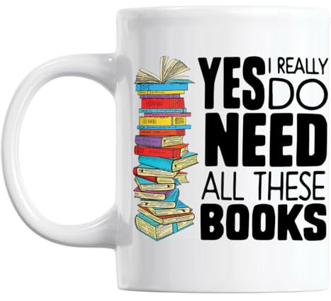 Yilooom Book Lover Mug Gift, Bookish Gifts, Librarian Mug, Bookworm Mug, Yes I Really Do Need All These Books