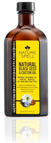Nature Spell Black Seed & Castor Oil for Hair & Skin 150 ml – Pure and Natural Black Seed Oil and Castor Oil for Dry Hair - Body Oil to Purify the Skin and Treat Dry Skin – Made in the UK