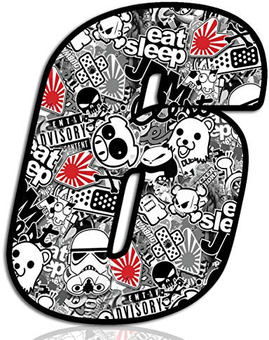 Biomar Labs® Adesivo Sticker Numero Racing 6 Gara DC Sticker Bomb Auto Moto Cross Rally Sport Tuning N 346