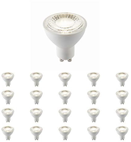 7W Smd LED GU10 Bulb – Dimmable 4000k Lamp – Energy Saving Light Bulb - 550 Lumen GU10 Spot – 60 Degree Wide Beam Angle – 75W Halogen Equivalent - 25000 Hours - Cool White – Pack of 20