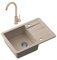 VBChome Spülbecken mit Armatur Beige 62 x 44 cm Granit Einzelbecken Einbauspüle Abtroffläche gesprenkelt reversibel Verbundspüle Küchenarmatur + Siphon + Spülmittelspender