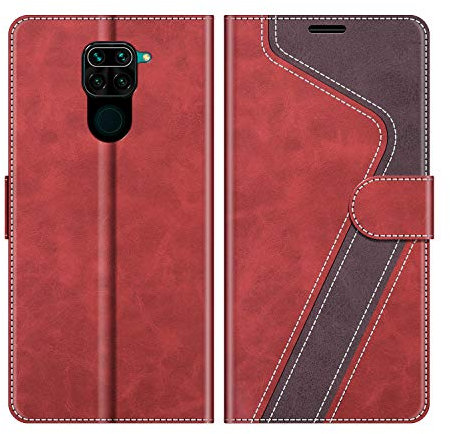MOBESV Coque pour Xiaomi Redmi Note 9, Housse en Cuir Magnétique Fonction Stand Étui pour Xiaomi Redmi Note 9, Élégant Rouge