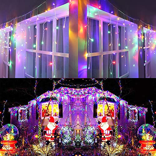 Joomer Eisregen Lichterkette Außen Bunt, 9M 300LED Eiszapfen Weihnachten Lichterkette Strom mit Timer, 8 Modi, Wasserdicht Weihnachtsbeleuchtung Außen für Garten Party Innen Balkon Deko