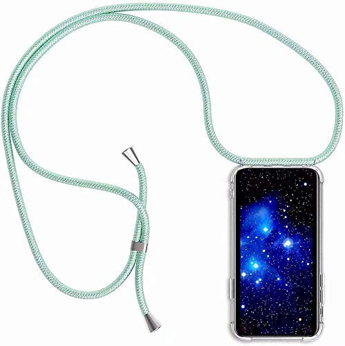 Bigcousin Handykette kompatibel mit Huawei P30,Handyhülle mit Band,Transparent Silikonhülle,Schutzhülle mit Kordel in Minzgrün