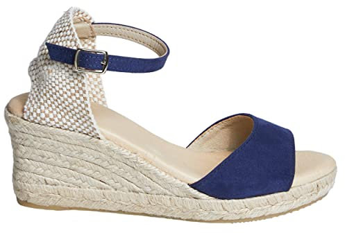 No ES lo mismo - Sandales Ou Espadrilles en Jute avec Talon Compensé Femme | Compensées 5 Cordes en Sparte avec Boucle Bout Fermé | Toutes Les Couleurs Imprimé Taille 35 À 41