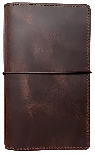 Travelers Notebook Cover with Inner Pockets, Card Slots and Pen Holder, Standard Size, Dark Brown