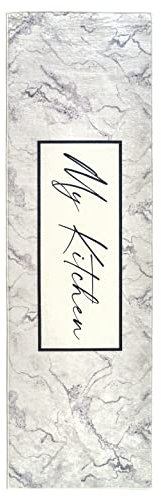 wunderlin Läufer Flur Teppich Küche Collection Waschbarer Modernes Design, Wertvoll Verwenden Für Teppichlaeufer, rutschfest und Küchenläufer | Nützlich Küchenteppich Waschbar (Grey Marble, 60x200)