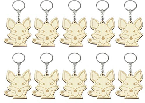 EXCEART Holz SchlüSselanhäNger 10Pcs in Set Schlüssel Ring Kreative Holz Stück Fuchs Keychain DIY Cartoon Tier Muster Anhänger