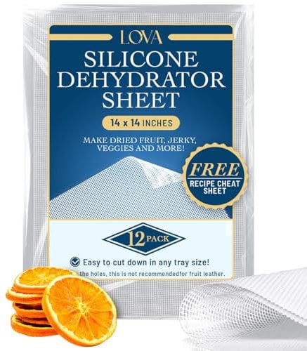 (12 Pack) Lova Silicone Dehydrator Sheets -Jerky, Fruit, Cosori Dehydrator and Magic Mill Dehydrator,Mesh Dehydrator Trays
