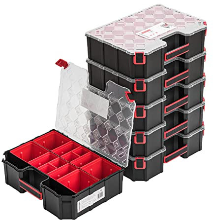 6x Modulierter Sortimentskasten Kleinteilemagazin – 284 x 390 x 105 mm - Sortierkasten mit Transparent Deckel Sortierkoffer Werkzeugbox Sortimentskoffer