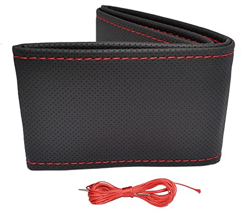 otoM Universelle Lenkradhülle Classic - Schnürung | Schwarz perforiertes PVC Leder + Rote Nähte