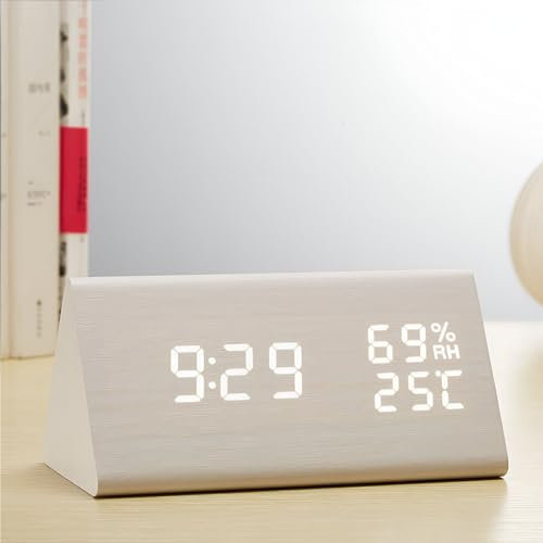 VORRINC Wecker Digital Holz, Wecker Holzoptik mit 3 Alarm/Datum/Temperaturanzeige / 3 Helligkeit, Tischuhr Digital,Wecker Holz mit Zwei Anzeigemodi und Stromsparmodus(Batterie Nicht Enthalten)