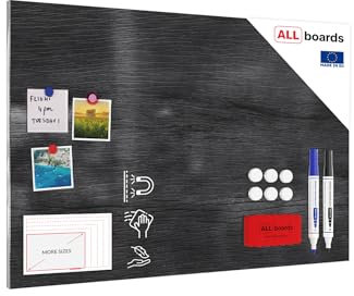 Magnetic Boards MetalBoard Gray Wood, Decorative Wood, Black Wood 90x60cm a Magnetic Metal Poster for All Types of Magnets + a Set of Accessories Included
