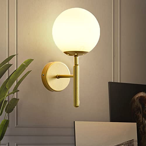 LED Wandlampe Innen Rund Glas Gold E27 Wandleuchte Rustikal Wand Deko Beleuchtung Landhausstil Wandbeleuchtung kreativ Schlafzimmer Wohnzimmer Kinderzimmer Küche Flur Badezimmer Esszimmer Lampen