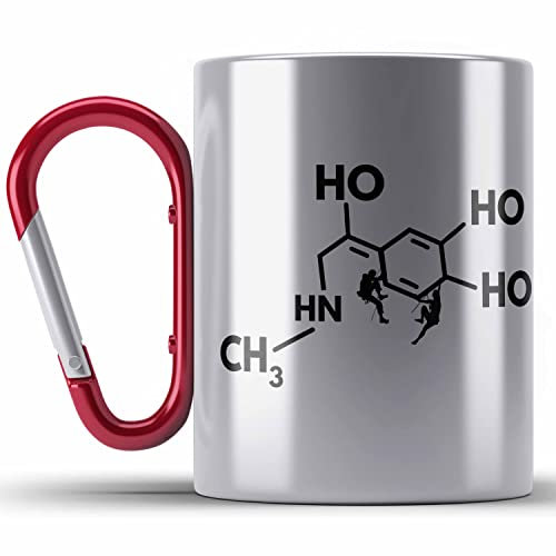 Trendation - Klettern Bergsteigen Geschenk Edelstahl Tasse Karabiner Boulder Geschenkidee Berge Dopmain Grafik (Rot)