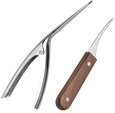 Lot de 2 nettoyeurs et déveineurs de crevettes en acier inoxydable Éplucheur de crevettes avec manche en bois Couteau à crevettes pour fruits de mer Écrevisses Homard Éplucheur de crevettes (B)