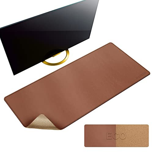 MAIDERN Schreibtischunterlage 100x40cm, Kork & PU-Leder Zweiseitig Tischunterlage,Extra Große Mauspad, Wasserdichte Schreibunterlage Leder auf Schreibtischen,Büro und Zuhause Tischunterlage (Braun)
