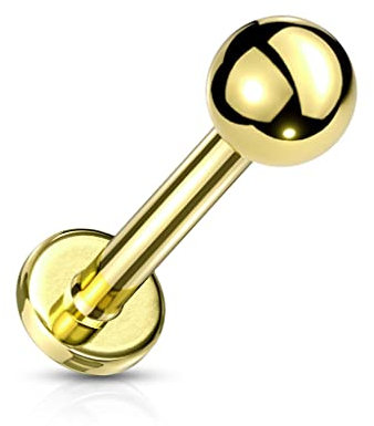 Paula & Fritz® Push-In Labret Piercing Kugel 3-mm Gold Chirurgenstahl 316L Ball Set 1,2-mm Stab-Dicke 8-mm Lang Madonna Medusa Monroe Helix Tragus