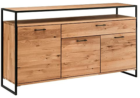 Lomadox Sideboard Eiche massiv geölt, mit umlaufendem Metallrahmen, B/H/T: ca. 135/92/44 cm