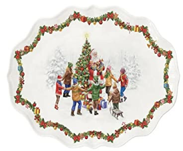 Easy Life Flaches Set, oval, 40 x 25,5 cm, aus Porzellan, Christmas Round Dance
