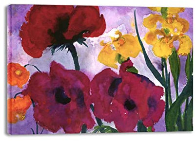 IKYE Gerahmt. Berühmte Gemälde von Emil Nolde, Druck auf Leinwand. Reproduktion von Ölgemälden. Abstrakte Wandbilder auf Leinwand für Wohnzimmer (Lilien), 30 x 42 cm, gerahmt