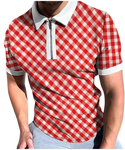 QWUVEDS Herrenanzug Blau Herren Frühling/Sommer Kurzarm Reißverschluss Plaid Print Lässiger Sportanzug Jungs Anzug