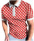 QWUVEDS Herrenanzug Blau Herren Frühling/Sommer Kurzarm Reißverschluss Plaid Print Lässiger Sportanzug Jungs Anzug