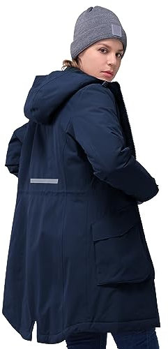 33,000ft Damen Wintermantel Lange Warme Winterjacke Parka Regenjacke Verdickene Funktionsjacke Mit Kapuze Übergangsjacke Outdoorjacke, Seemann Blau XL