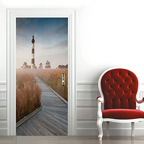 3D Türaufkleber Leuchtturm Holzbrückenlandschaft 95 X 215 Cm Türtapete Selbstklebend Türposter Fototapete Türfolie Poster Tapete Meer Aufkleber Diy Selbstklebende Wandbild Pvc Wasserdichte Tapete-