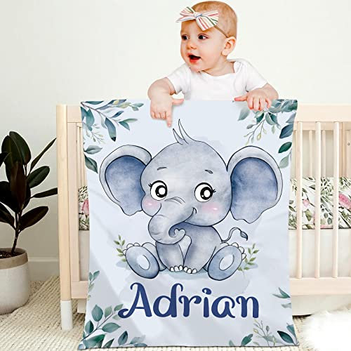 Personalisierte Babydecke mit Namen Kinderdecke Namensdecke Tier Elefant Panda Individuelle Baby Decke für Geburtstag, Geschenke