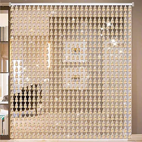 IMPREC Beaded Curtain Door, Acrylic Beaded Door Curtain Hanging Glass Door Beads Curtains Clear Crystal Room Bead Partition Curtain (Color : Gold, Size : 80x180cm)