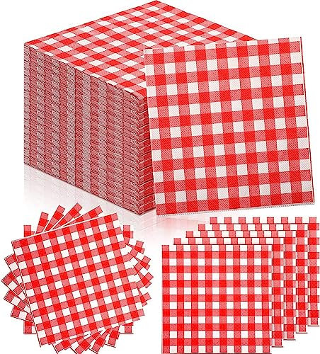 Ericetion Serviettes en Papier jetables 100pcs Serviettes déjeuner à Carreaux Rouges et Blancs pour dîner, Pique-Nique, Anniversaire, décoration de Noël