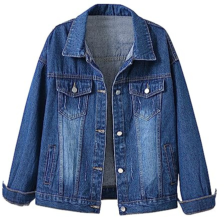 Rifuli # Chaqueta vaquera para mujer, talla grande, corta, holgada, vaquera, estilo camionero