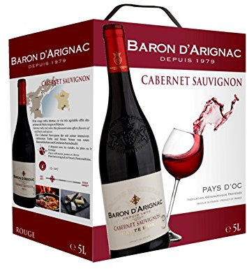 Baron d'Arignac - Cabernet Sauvignon, Vin rouge du Pays d'Oc, en Bag-in-Box (1 x 5L)
