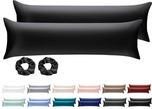 Vielit 2 Stück Seitenschläferkissen bezug 40 x 145 Stillkissenhülle Kissenbezug 40x145 Seitenschläfer Verdecktem Zip Öko-Zertifikat Schwarz mit 2 Haargummis