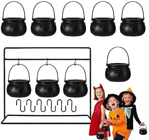 Voihamy 9 Witch Cauldrons - Witch Cauldron Halloween Decor - Black Hanging Witch Cauldron with Hooks - Halloween Snack Candy Sweet Bowl for Halloween Favor Decoration