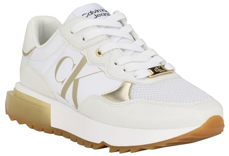 Calvin Klein Damen Magalee Sneaker, White/Gold 142, 40 EU