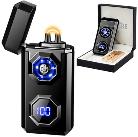 Elektrisches Wiederaufladbares Plasma Feuerzeug Winddichtes tragbares Metall Feuerzeug, geeignet für Camping，BBQ（schwarz）