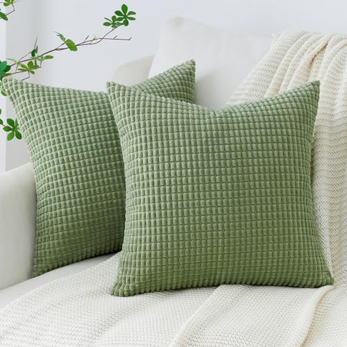 Topfinel 2er Set Kissenbezug 30x30 grün Kordsamt Maiskorn Muster Kissenbezüge Kissenhülle Dekokissen Sofakissen Nackenkissen Kopfkissen Couchkissen Dekokissen