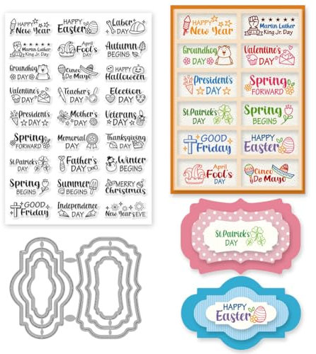 INFUNLY 27 Stück Segenswort-Stempel Und Stanzformen Für Die Kartenherstellung Segensworte Motivierende Zitate Transparente Silikon-Stempel Und Etiketten-Stanzform Zum Prägen Album DIY Basteln