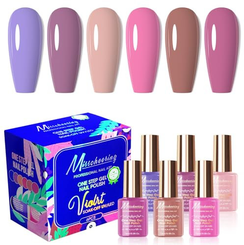 Cycullinyt 6Pcs One Step Gel Nagellack Set, 3 in 1 Keine Notwendigkeit Basis und Top Coat, 15ml Soak Off LED UV Rosa Braun Nude Nagel Gel Polish Maniküre Kit für Frauen Mädchen