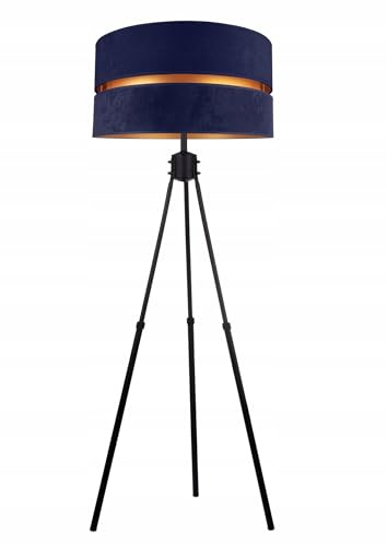 Stehlampe Wohnzimmer Dunkelblau-Gold Stehleuchte Standleuchte mit Dreibeinstativ Design Modern E27 Fassung Leselampe Max. 60W Wohnzimmerlampe Bettlampe