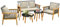 COSTWAY 5-teiliges Rattan Gartenmöbel Set Akazienholz, Gartenbank & 2 Gartenstühle & 2 Couchtische, Sitz- und Rückenkissen, Terrassenmöbel Polyrattan Sitzgruppe für Hinterhof, Poolbereich