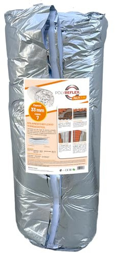 POLYREFLEX MULTI 7-33 (1,25X12m)|Aislante Termico para Paredes y Fachadas, Techos y cubiertas,Ventana, Suelo,Coche,Garaje,Camper| Válido para cualquier tipo de construcción|7 Capas |33mm Espesor |15m²
