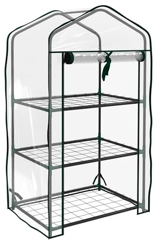 Outsunny Invernadero de Jardín de 3 Niveles Invernadero de Terraza con 1 Puerta con Cremallera Invernadero Pequeño con 3 Estantes para Cultivo de Flores Plantas Verduras 59x39x127 cm Transparente