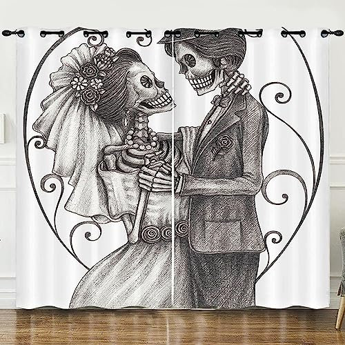 Verdunkelungsvorhänge Kräuselband Graue Schädelpaarkarikatur Set Kindergardinen Mädchen Verdunkelungsvorhänge Mit Ösen Blickdichter Kinderzimmer Schlafzimmer Vorhang-9X8X0P7K1W0