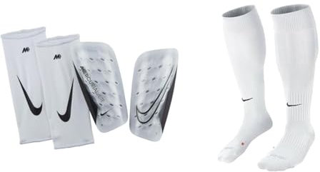 Nike Unisex Shinguard Mercurial Lite, White/White/Black, DN3611-100, S & Fussball Socken Classic II OTC, Tm White/Black, M, SX5728-100