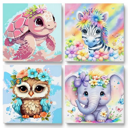 KQMGJYB 4 Piezas DIY Pintar Por Numeros niños Adultos Kit,Con Pinceles, Pigmento Acrílico, Incluye Completo Kit Pintar Regalos Creativos Pintados Digitalmente Caballo Búho Decoración del Hogar