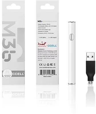 CCELL M3b - WHITE Steel 350mah Battery for 510 Thread Cartridges for CBD and Thick Oils - No Nicotine (WHITE)